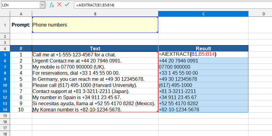 Приклад використання функції AIEXTRACT()