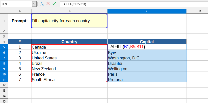 Приклад використання функції AIFILL()