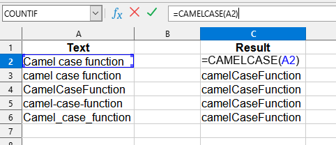 Приклад використання функції CAMELCASE()