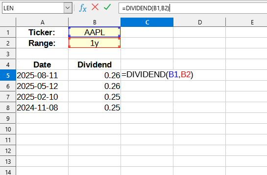 Приклад використання функції DIVIDEND()