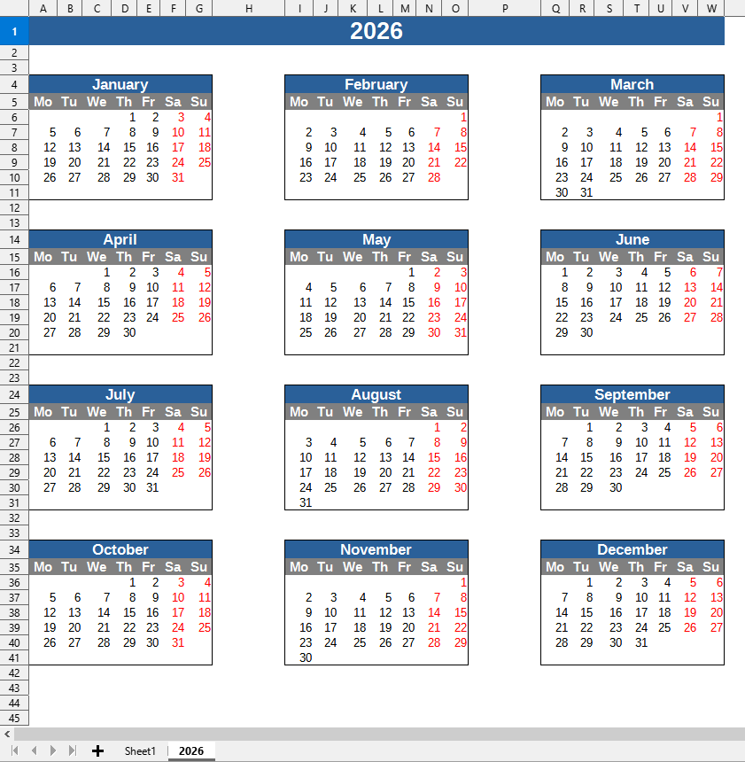 Template > Annual calendar