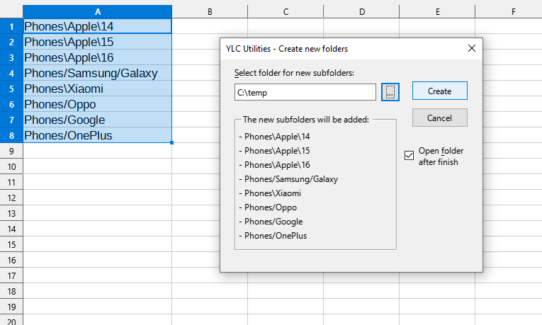 YLC Utilities > File > Create new folders from selection