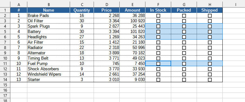 Range > Delete checkboxes in selection