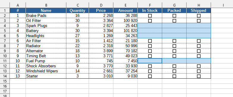 Range > Delete checkboxes in selection