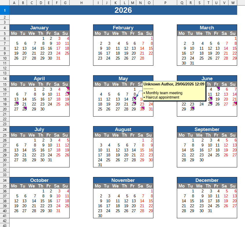 Template > Event calendar (yearly)