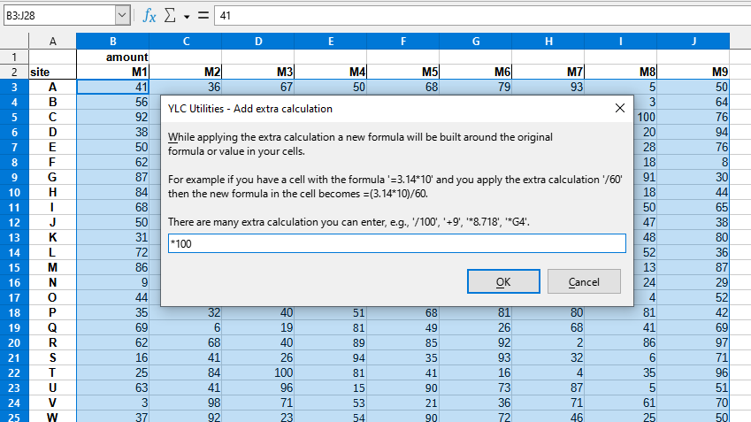 Number > Add extra calculation to selected cells