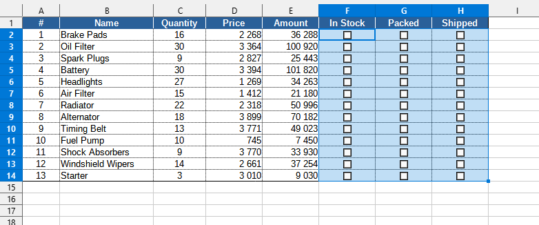 Range > Insert checkboxes in selection