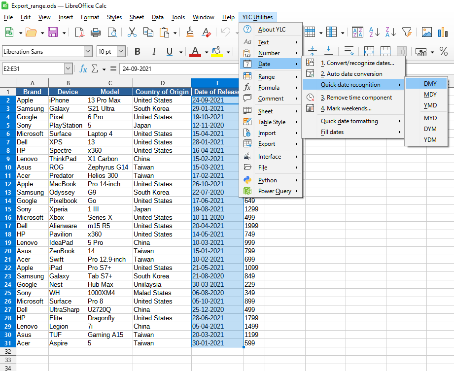 Date > Quick date recognition