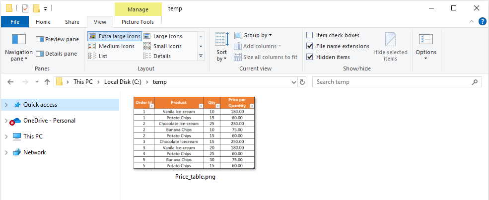 External Data > Insert table from image
