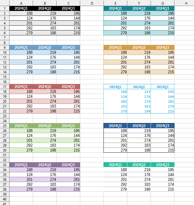 YLC Utilities > Table Styles > YLC table styles