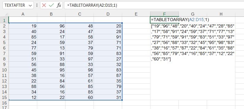 Приклад використання функції TABLETOARRAY()