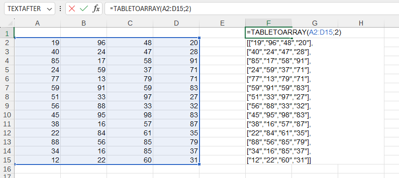 Приклад використання функції TABLETOARRAY()