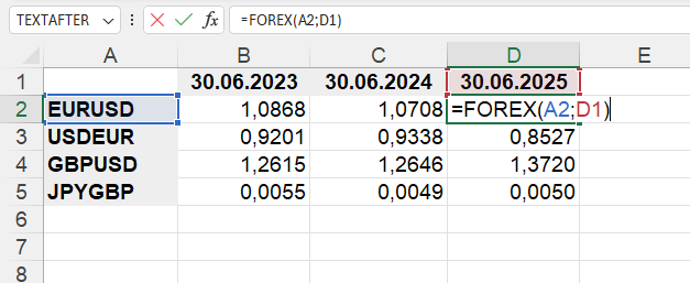 Приклад використання функції FOREX()