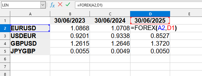 Приклад використання функції FOREX()