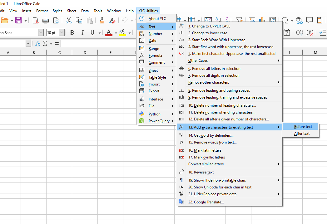 YLC Utilities > Текст › Додавання символів до існуючого тексту