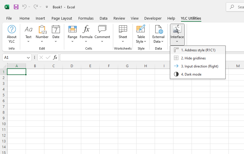 YLC Utilities > Інтерфейс > Стиль адреси (R1C1)
