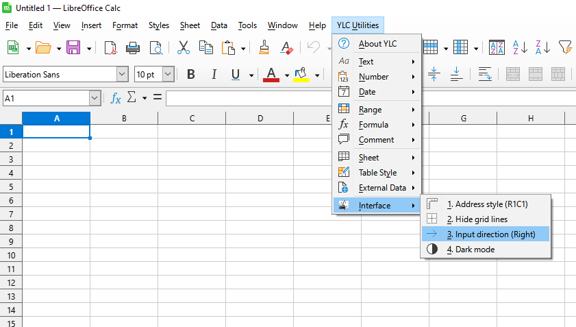 YLC Utilities > Інтерфейс > Змінити напрямок введення (Вправо)