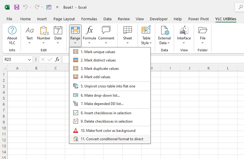 Діапазон › Перетворити умовне форматування у звичайне
