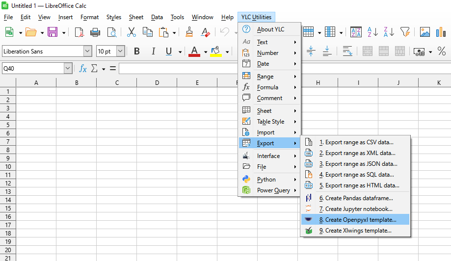 YLC Utilities > Дані › Створити Openpyxl шаблон