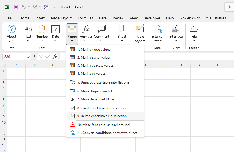 Діапазон › Видалити прапорці у вибраних комірках