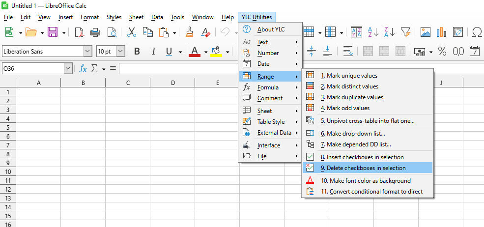 Діапазон › Видалити прапорці у вибраних комірках