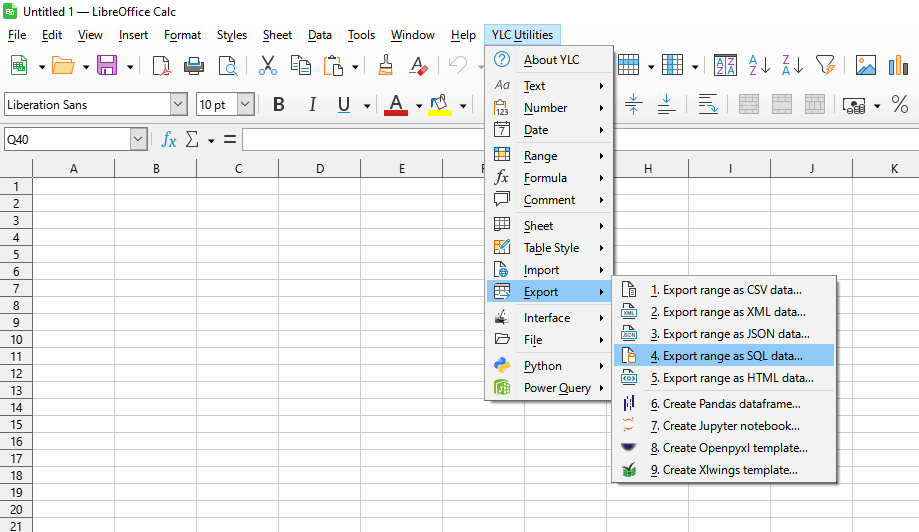 YLC Utilities > Дані › Експортувати діапазон як дані SQL