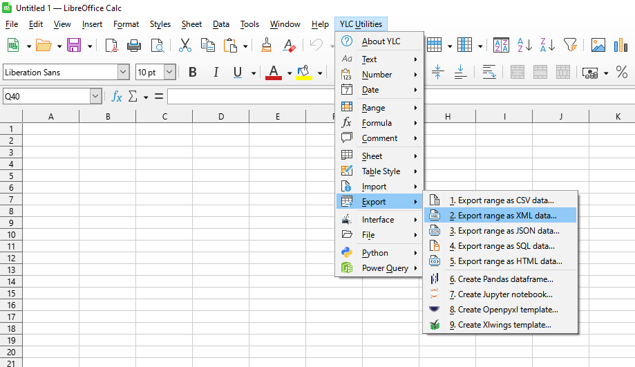 YLC Utilities > Дані › Експортувати діапазон як дані XML