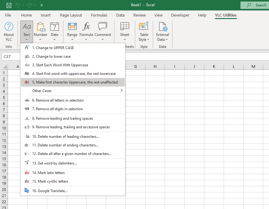 YLC Utilities > Текст › Зробити перший символ великим, а решту без змін