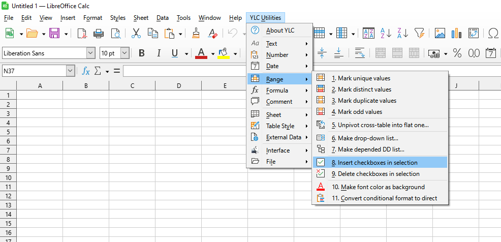 Діапазон › Вставити прапорці у вибрані комірки