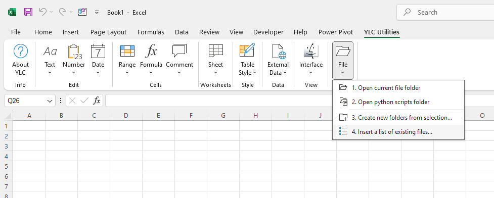 YLC Utilities > Файл > Вставити список існуючих файлів