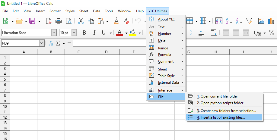 YLC Utilities > Файл > Вставити список існуючих файлів