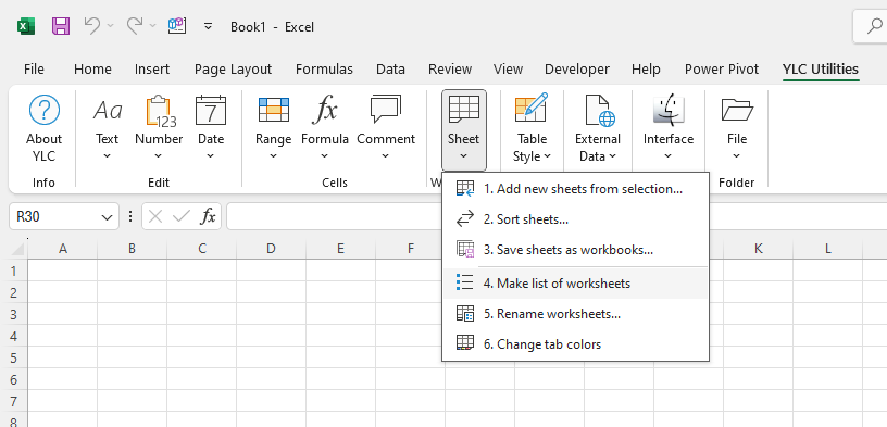 Зробити список робочих аркушів