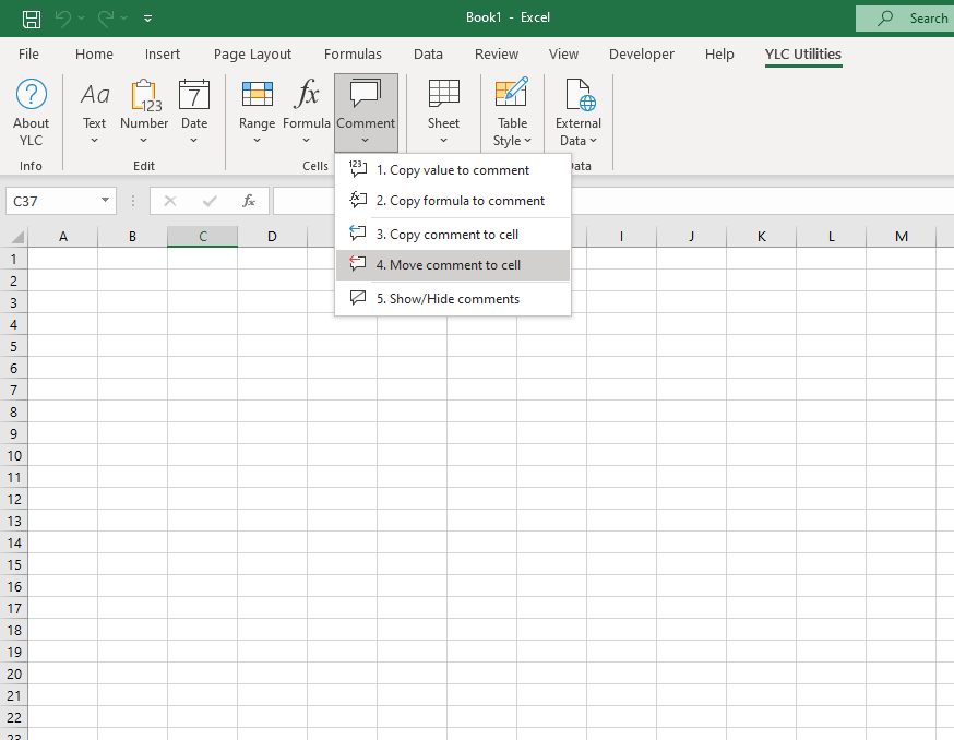 Коментар › Перемістити коментар в комірку