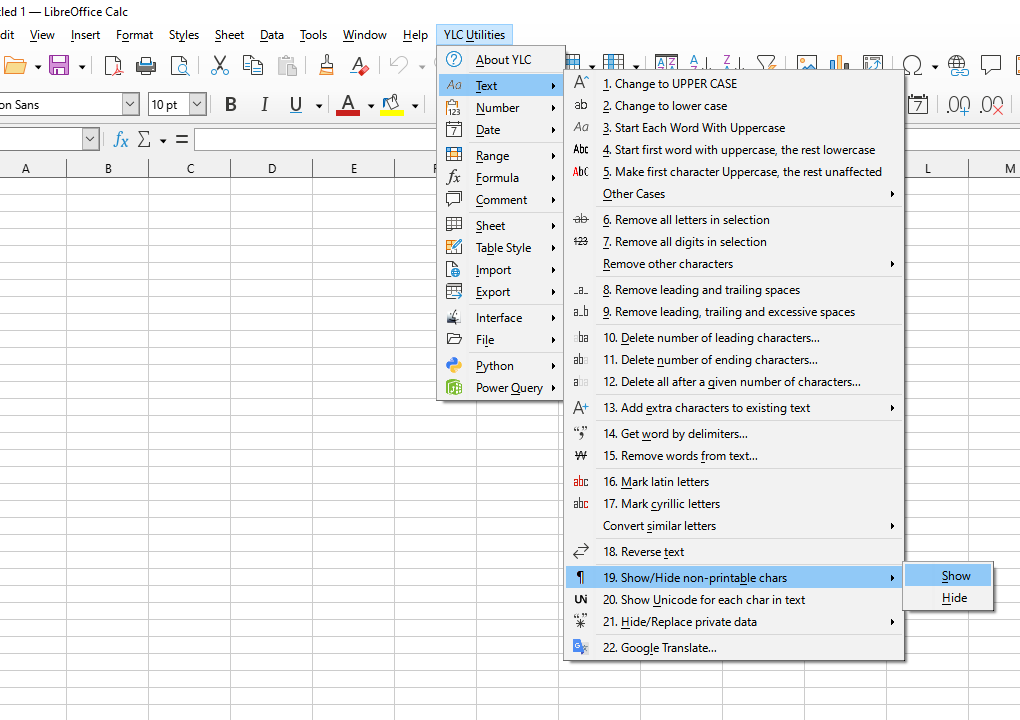 YLC Utilities > Текст › Показати/Приховати недруковані символи