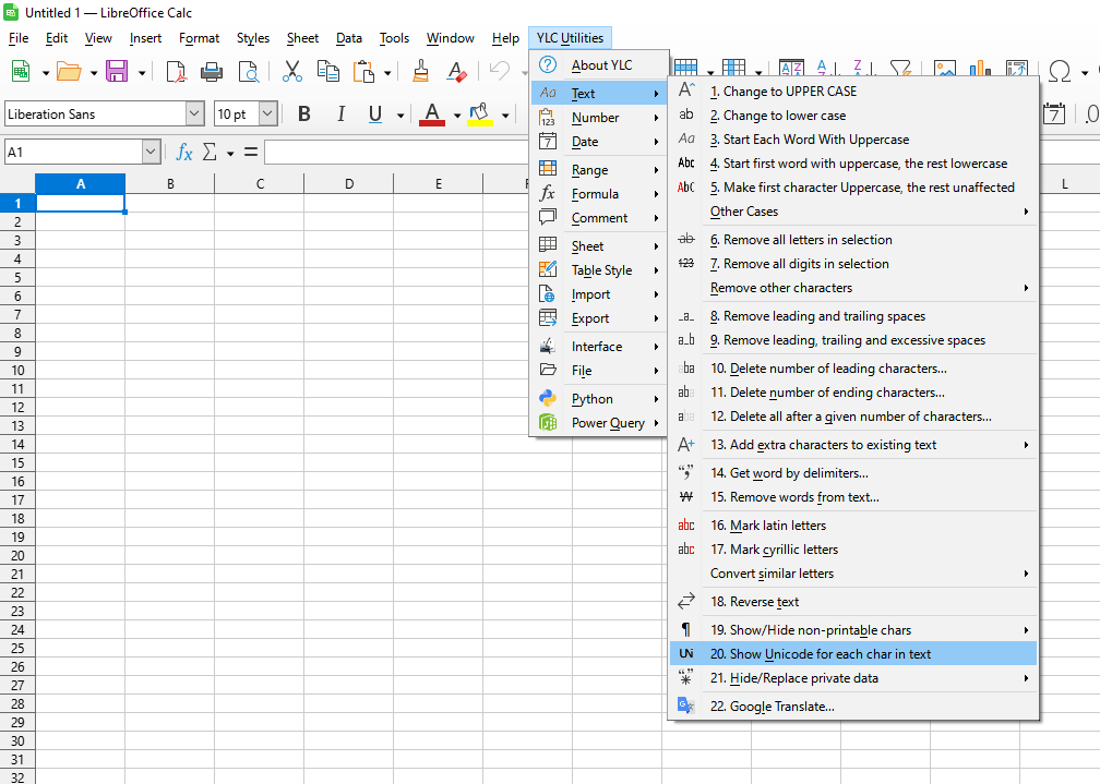 YLC Utilities > Текст › Показати Unicode для кожного символу в тексті