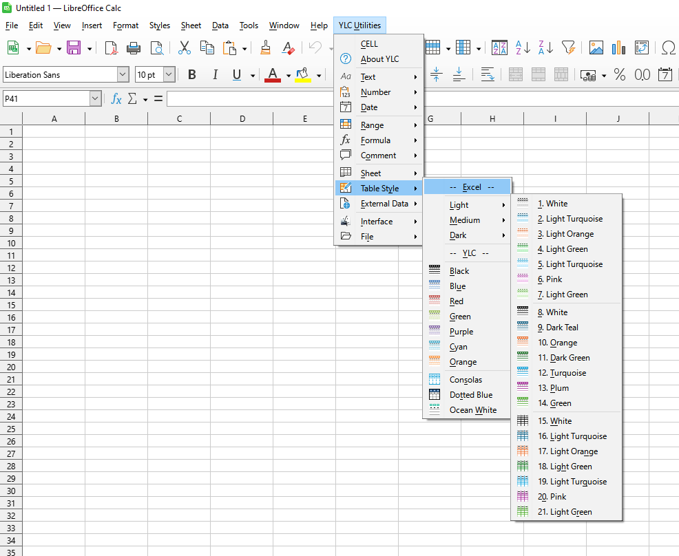 YLC Utilities > Стилі для таблиць > Excel