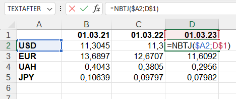 Приклад використання функції NBTJ()