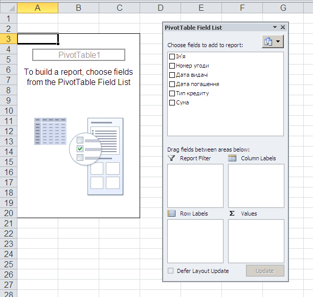 Робота з макетом Зведеної таблиці