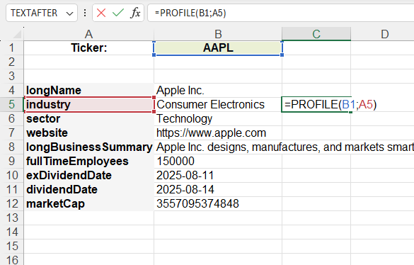 Приклад використання функції PROFILE()