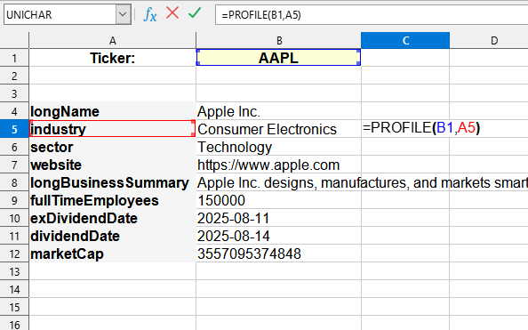 Приклад використання функції PROFILE()