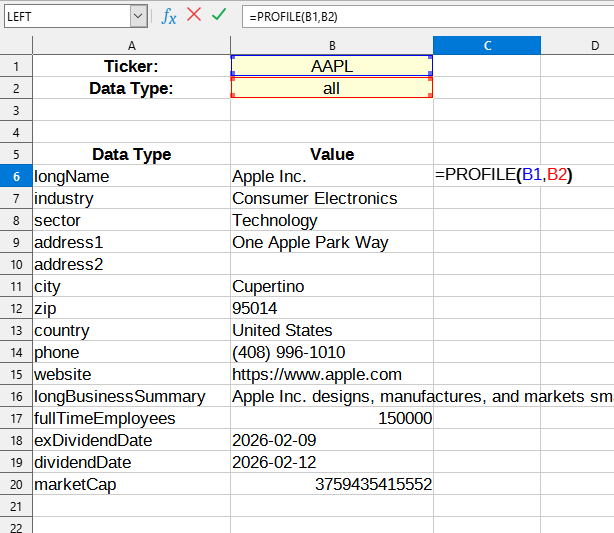 Ejemplo de uso de la función PROFILE()