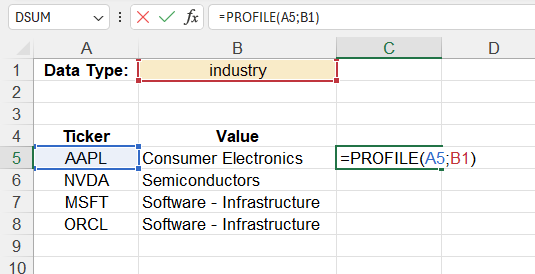 Ejemplo de uso de la función PROFILE()