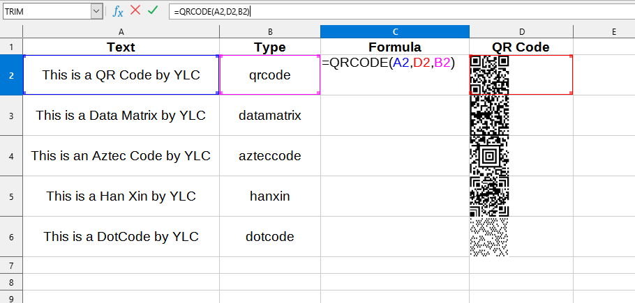 Приклад використання функції QRCODE()