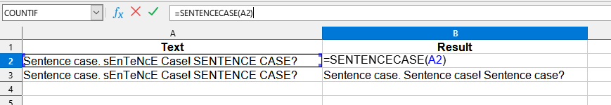 Приклад використання функції SENTENCECASE()